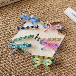 Colorful dopamine bow hair clips set, cute rhinestone side clips for sweet girls styling.