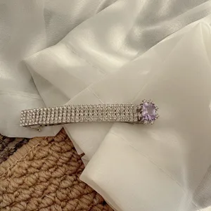 Koreanischer Strass rechteckige Haarspange mit lila Kristall elegante Seitenklammer Damen