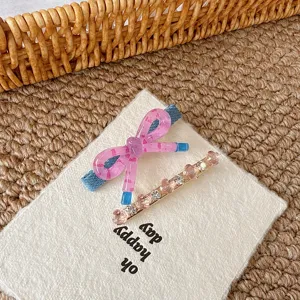 Dopamine colorful bow hair clips set, cute resin hairpin and rhinestone metal side clip for women.