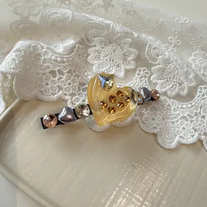 Elegant rhinestone heart hair clip sweet style duckbill barrette for women hair styling