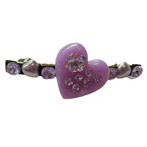 Elegant purple heart rhinestone hair clip for women, stylish crystal butterfly duckbill barrette.