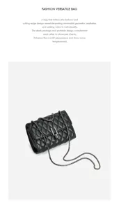 Black quilted chain shoulder bag, stylish crossbody bag with metal lock for women daily wear.