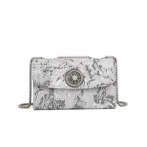 Women PU Leather Crossbody Bag Fashion Embroidered Chain Shoulder Bag Rhinestone Lock Elegant Casual Daily Handbag