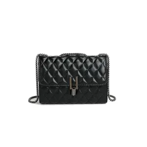 Women Fashion Quilted Chain Crossbody Bag PU Leather Urban Minimalist Shoulder Bag Elegant Lock Flap Handbag