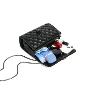Black quilted chain crossbody bag for women, classic flap shoulder bag with spacious interior.
