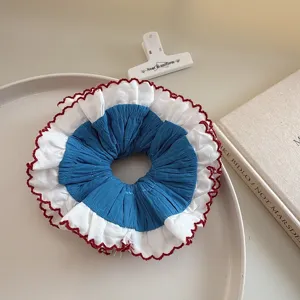 Διπλό scrunchie μαλλιών σε αντιθέσεις, ρετρό ελαστικό δαχτυλίδι μαλλιών.