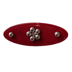 Red oval acetate hair clip with cute metal beads and rhinestones for sweet girls daily styling
