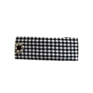 Black and white gingham fabric BB hair clip with cute metal flower, retro side hairpin.