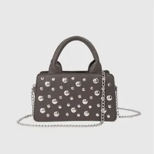 Fashion Rivet PU Leather Handbag Women Commuting Punk Style Shoulder Bag High Texture Crossbody Bag Metal Chain
