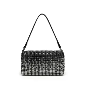 Women Rhinestone Evening Bag Luxury Crystal Crossbody Shoulder Bag Gradient Black Bling Party Clutch Purse Handbag