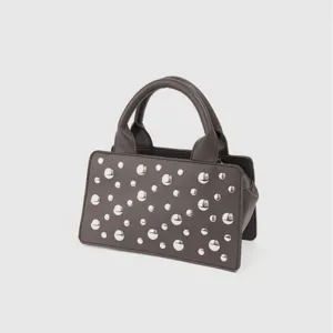Women fashion dark brown studded handbag punk style shoulder bag top handle messenger bag
