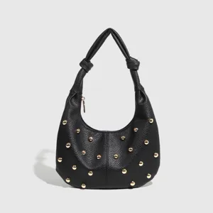 Women's Casual PU Leather Shoulder Bag Fashion Rivet Underarm Bag Simple Versatile Hobo Tote Bag Daily Commuting Handbag