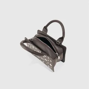 Stylish European punk style rivet handbag womens brown shoulder crossbody bag top view display