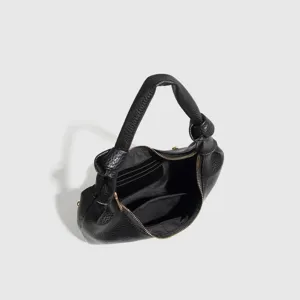 Stylish black knot hobo shoulder bag for women, spacious casual underarm bag daily use.
