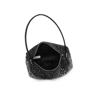 Black rhinestone shoulder bag evening purse for women sparkling crystal hobo handbag stylish