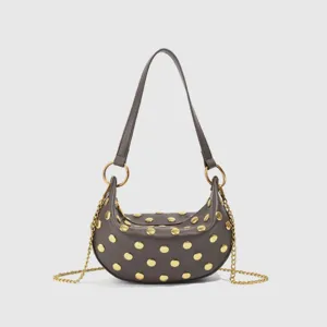 Women's Vintage Punk PU Leather Shoulder Bag Retro Rivet Underarm Bag Chic Dumpling Bag Casual Handbag Pocket
