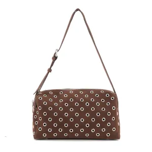 Brown suede shoulder bag with metal grommets, punk retro underarm bag for daily commuting.