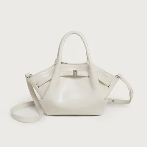 Elegant white women shoulder bag with pleated design and top handle for daily work.