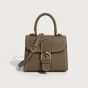 Women's Vintage Leather Top Handle Bag Retro Crossbody Bag with Metal Buckle And Strap