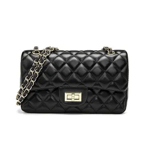 Women Fashion Quilted Chain Shoulder Bag PU Leather Vintage Designer Style Crossbody Handbag Daily Purse