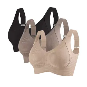 Seamless plus size women sports bra set breathable wireless daily comfort bra 3 pieces