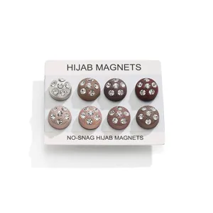 Set di magneti hijab rotondi con strass, spille magnetiche decorative per foulard e veli.