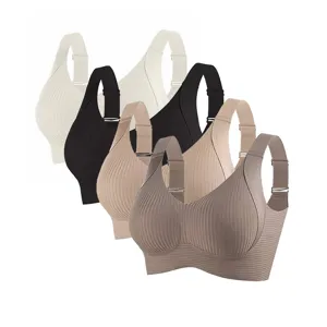 Plus size seamless push up sports bra set, comfortable ribbed daily underwear for women.