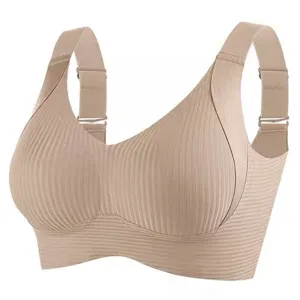 Plus size seamless wireless bra for women with wide adjustable straps and push up support.