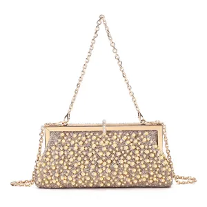 Acrylic Artificial Pearl Rhinestone Beaded Evening Clutch Bag Elegant Women Banquet Wedding Party Purse With Shoulder Chain