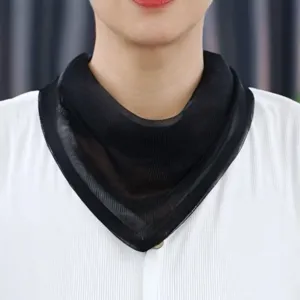 Women black silk triangular neck scarf sun protection magnetic buckle stylish neckerchief