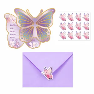 10 Stk. Schmetterling Thema Geburtstag Party Einladungskarten Set mit Aufklebern Briefumschlägen.