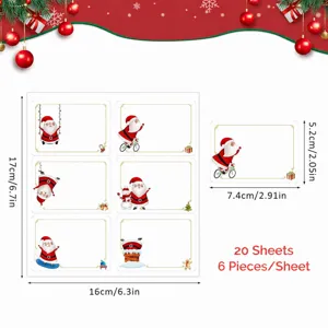Cute funny Santa Claus sticker size details and dimensions layout sheet for gift sealing.