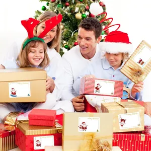 Christmas gift label stickers with funny Santa Claus design, blank self-adhesive holiday name tags.