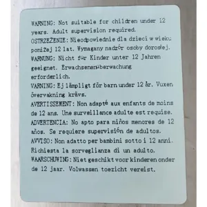 Safety warning card detail showing multi-language instructions for safe product use.