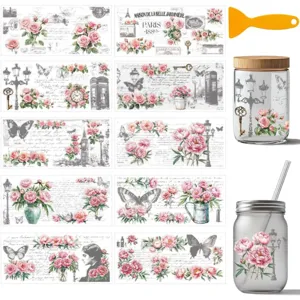 Autocollants transfert papillon rose vintage pour bocal en verre décoration DIY 1pc