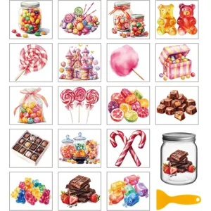 Watercolor candy cold transfer stickers DIY decorative decals for glass cups and jars crafts