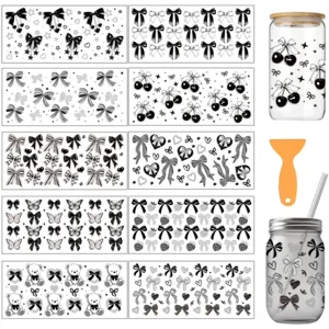 Kit de transferts autocollants DIY UV DTF avec tasse en verre et raclette pour déco créative
