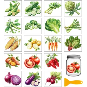 Detailed view of watercolor vegetable stickers sheet with various designs, perfect for DIY cups.