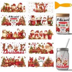 Autocollants de transfert UV DTF de Noël pour tasses en verre, autocollants de bricolage.