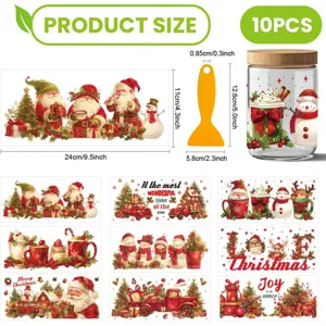 Autocollants de tasse UV DTF de Noël, 10 pcs transferts résistants à l'eau pour tasses en verre.