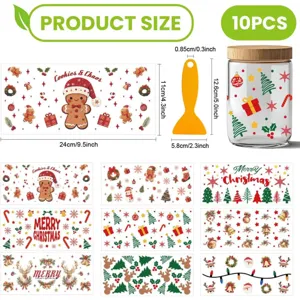 Autocollants de transfert pain d'épices de Noël kit de déco tasse en verre avec grattoir.