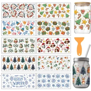 Noël bonhomme pain d'épices autocollant transfert à froid DIY verre tasse déco set.