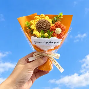 Handcrafted crochet sunflower bouquet artificial flower gift for home office decoration