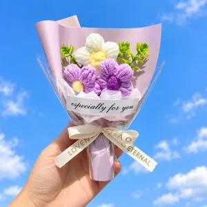 Handmade crochet flower bouquet knitted wool daisy artificial floral gift for home decor