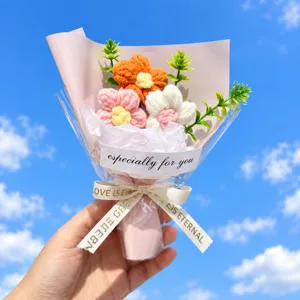 Handcrafted knitted wool flower bouquet crochet artificial flowers for gift daily surprise decoration