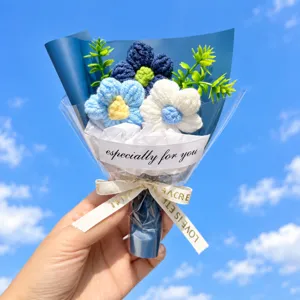 Handmade crochet flower bouquet knitted wool sunflower gift for special holiday events.