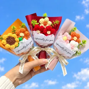 Handmade Knitted Yarn Sunflower Bouquet Simulated Puff Flowers Artificial Flower Gift For Wedding Valentine Day Souvenir Home Decor