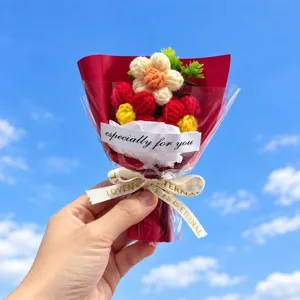 Handmade knitted crochet flower bouquet, lovely artificial sunflower gift for women