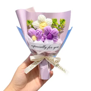 Handmade Crochet Flower Bouquet Knit Sunflower Mini Artificial Flower Gift for Women