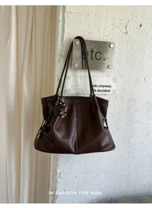 Borsa a tracolla tote rétro grande capacità da donna, borsa casual minimalista tinta unita.